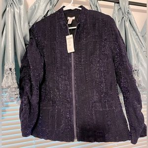 Chicos size 2 NWT Victorian Purple Scrunchy Moto Jacket